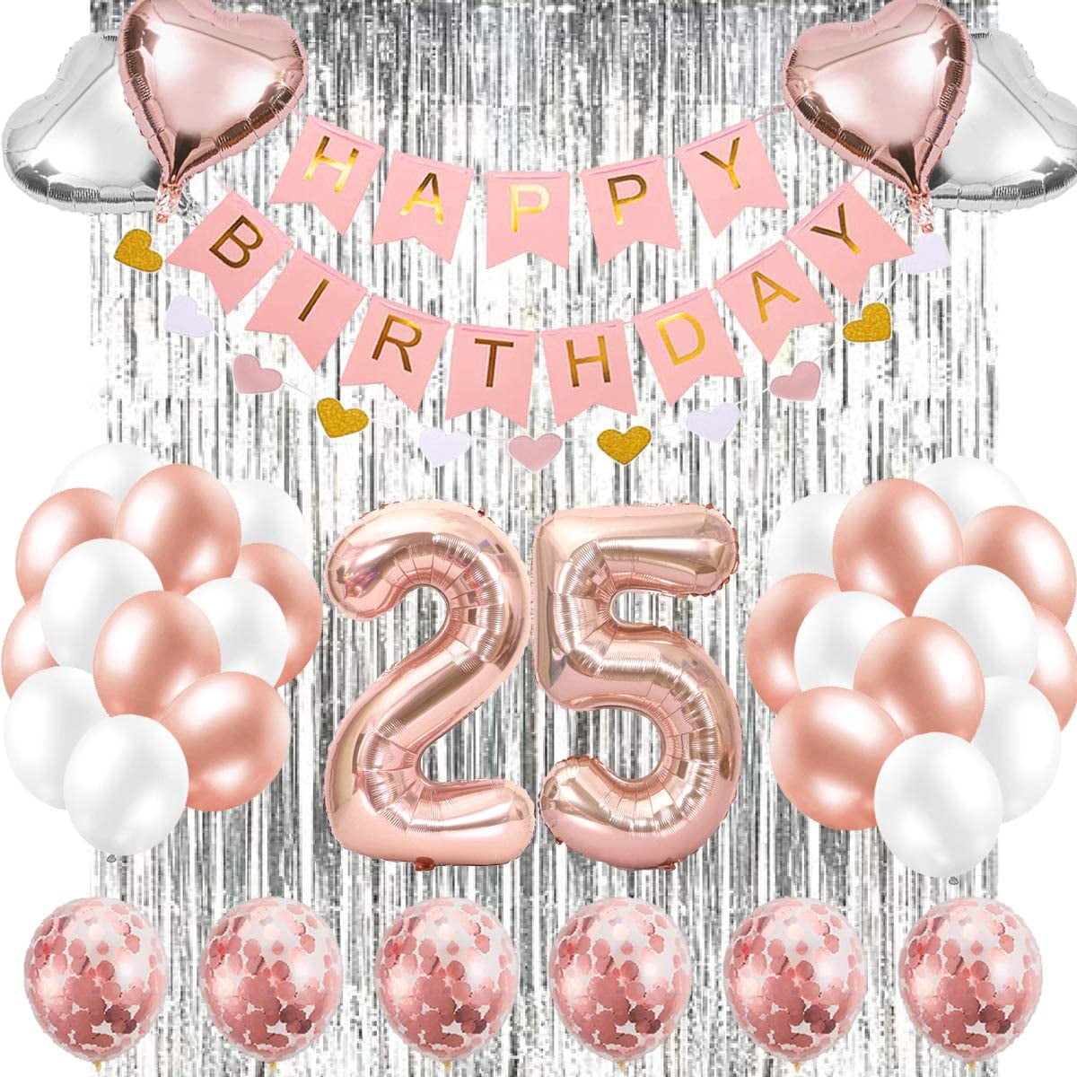 25th Birthday Decorations Banner Balloon, Happy Birthday Banner, 25th Rose Gold Number Balloons, Number 25 Birthday Balloons, 25 Years Old Birthday Decoration Supplies - -